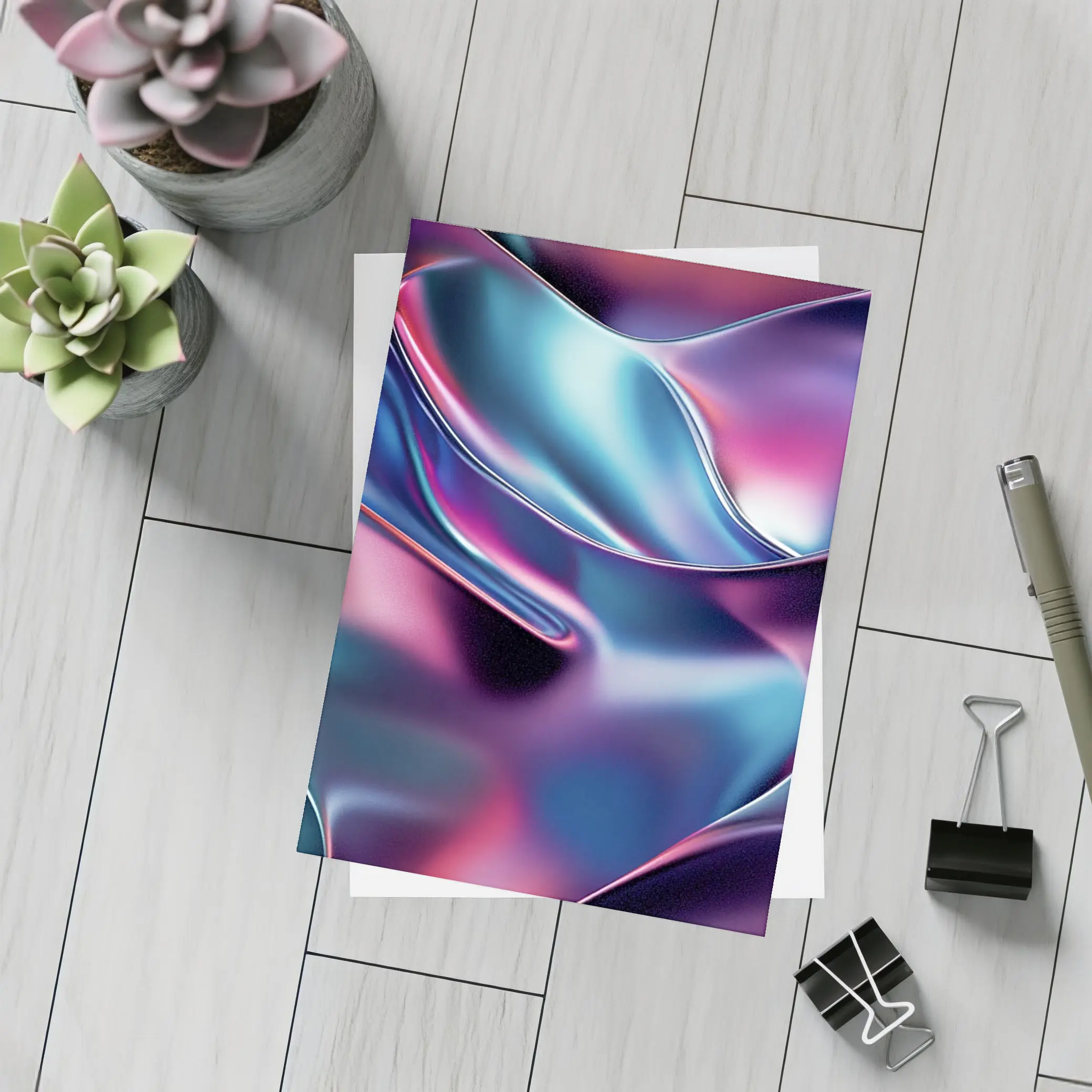 Iridescent Metallic Abstract Purple Blue Waves – Postcards