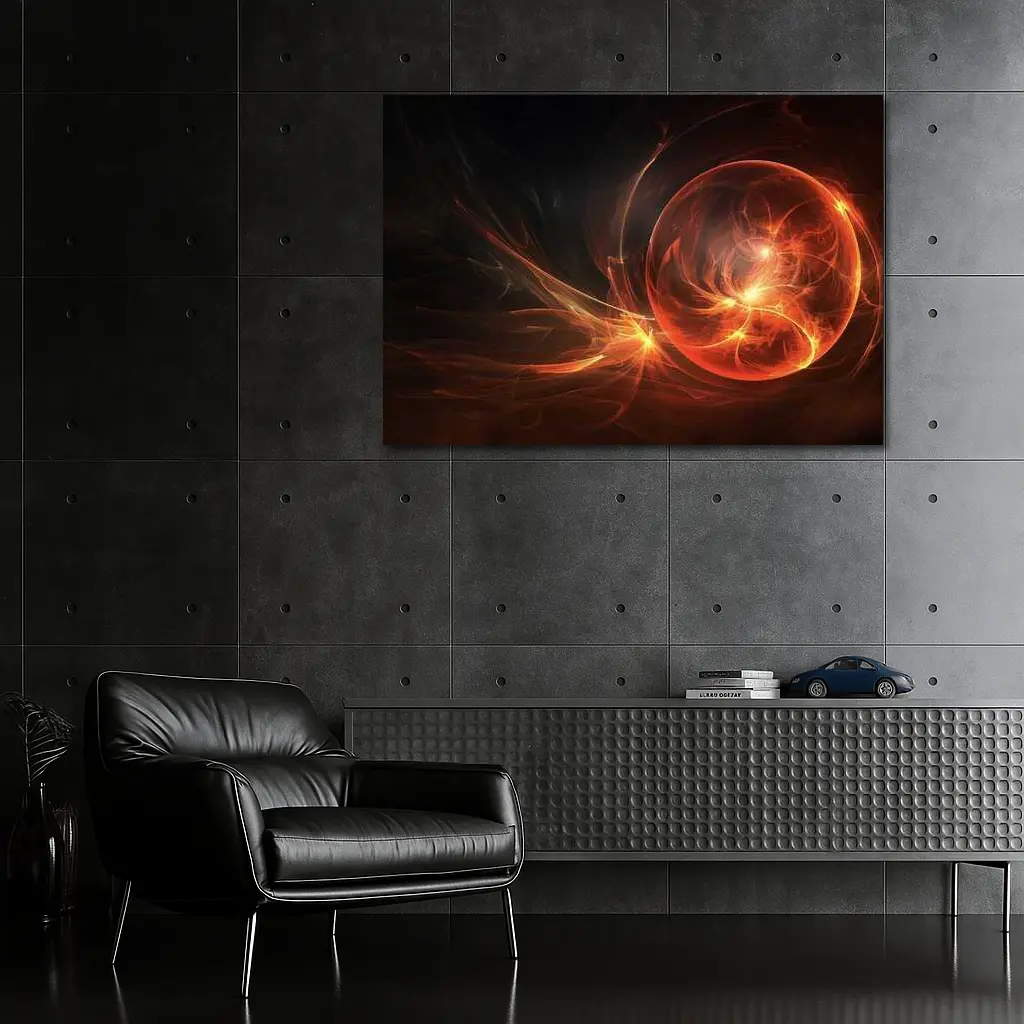 Fiery Red Abstract Fractal Energy Sphere Art – Wall Art