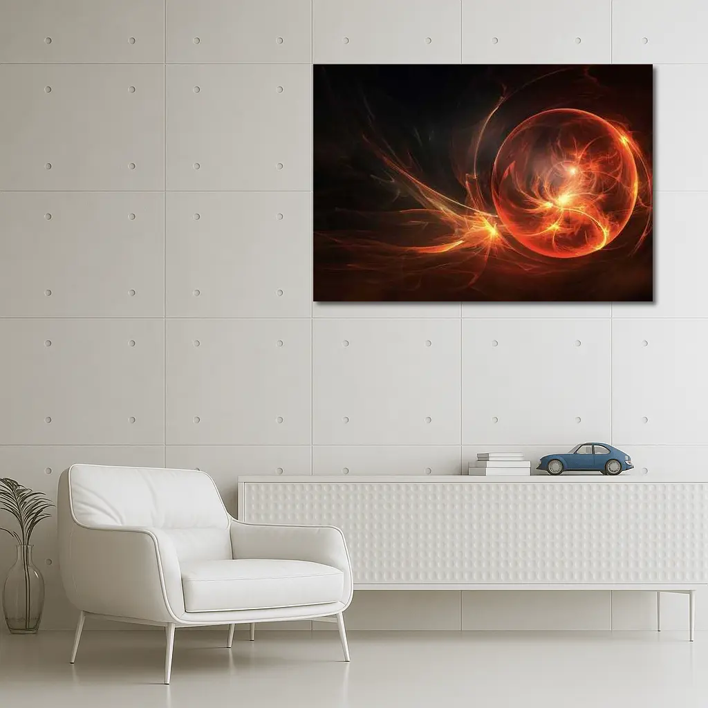 Fiery Red Abstract Fractal Energy Sphere Art – Wall Art