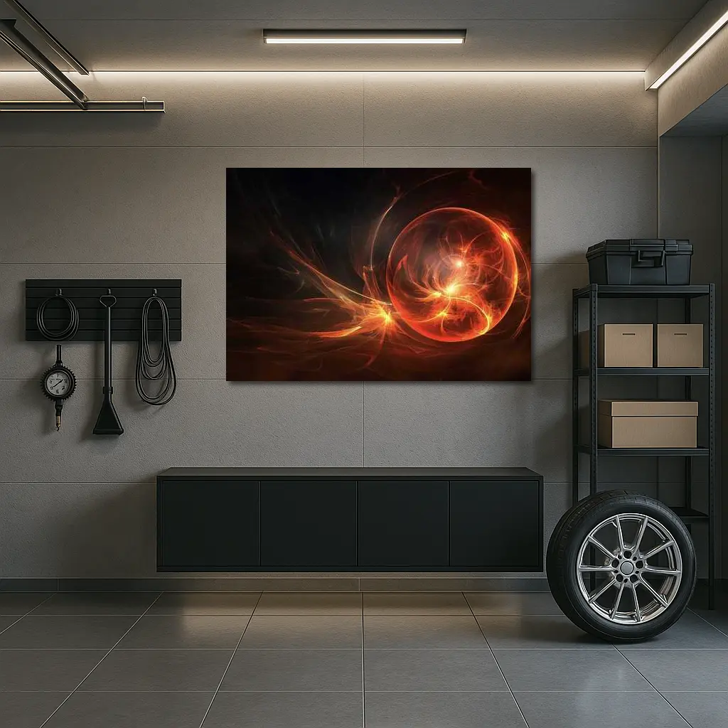 Fiery Red Abstract Fractal Energy Sphere Art – Wall Art