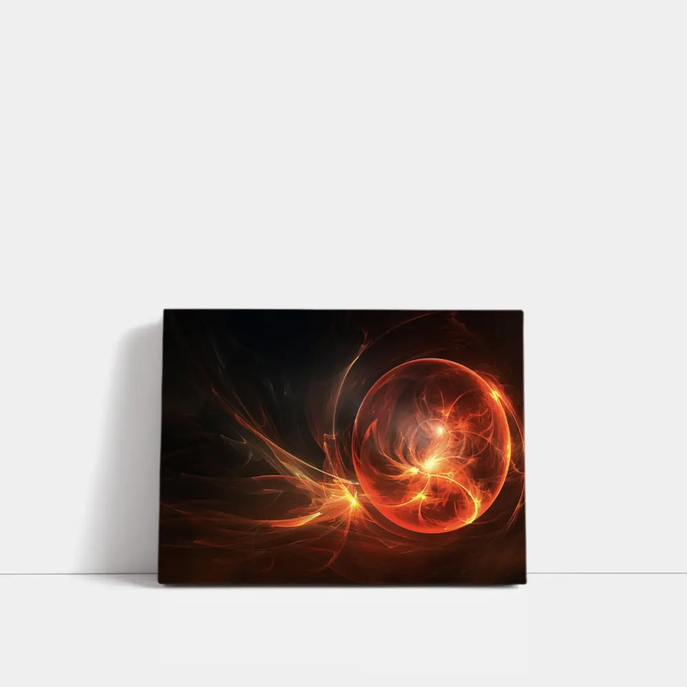 Fiery Red Abstract Fractal Energy Sphere Art – Wall Art