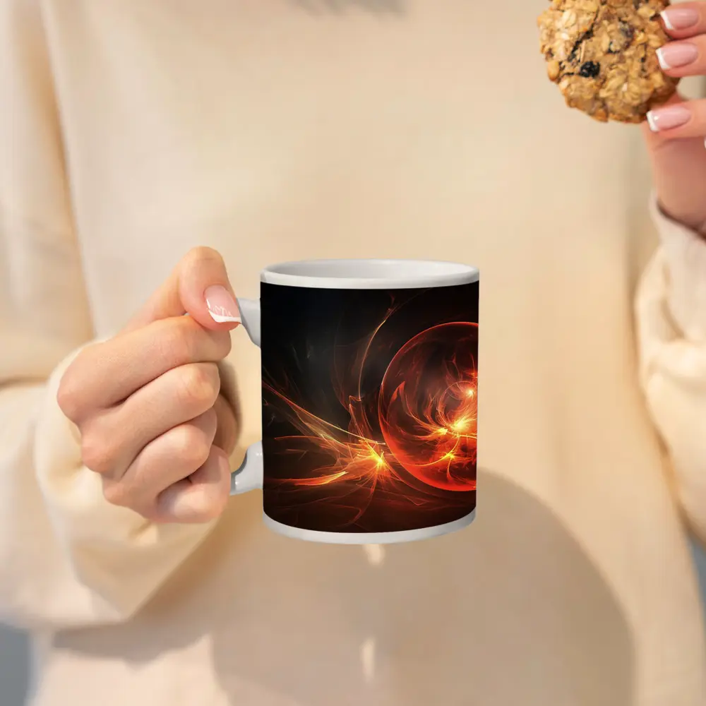 Fiery Red Abstract Fractal Energy Sphere Art – Mugs