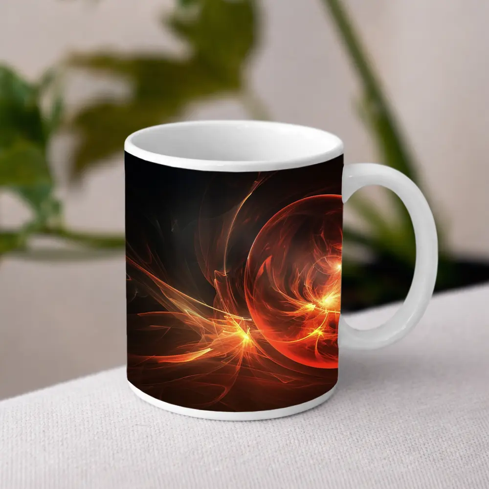 Fiery Red Abstract Fractal Energy Sphere Art – Mugs