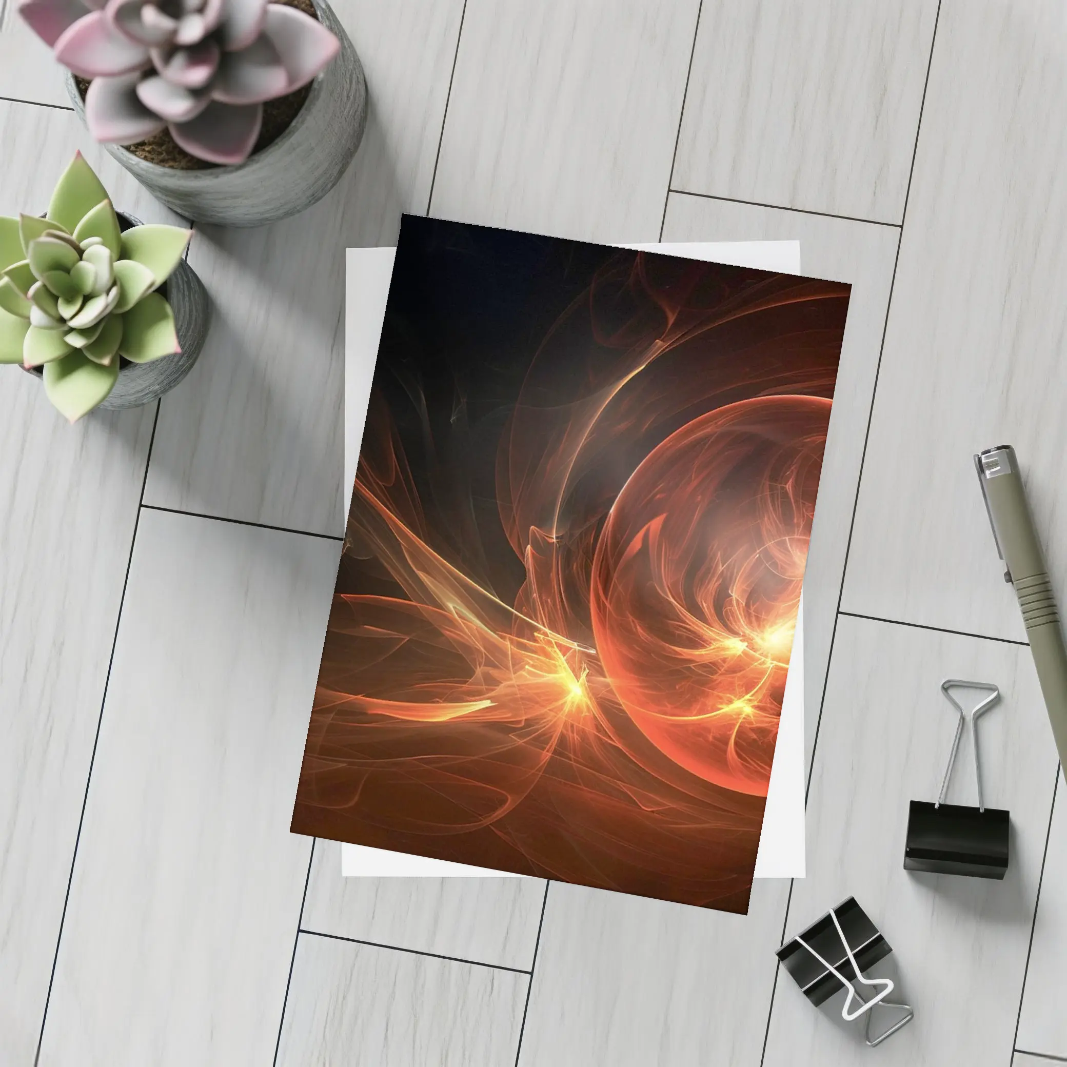 Fiery Red Abstract Fractal Energy Sphere Art – Postcards