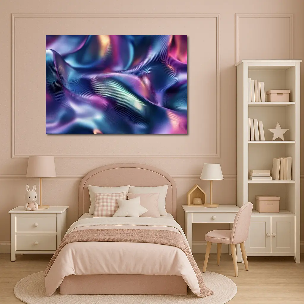 Holographic Iridescent Waves Abstract Purple Blue – Wall Art