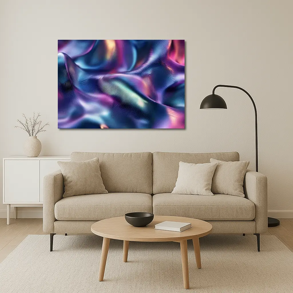 Holographic Iridescent Waves Abstract Purple Blue – Wall Art