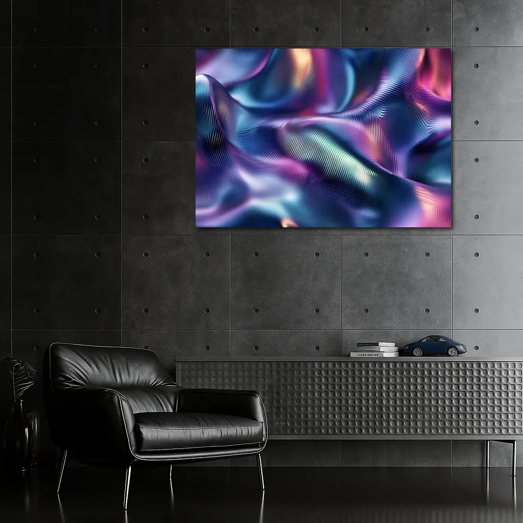 Holographic Iridescent Waves Abstract Purple Blue – Wall Art