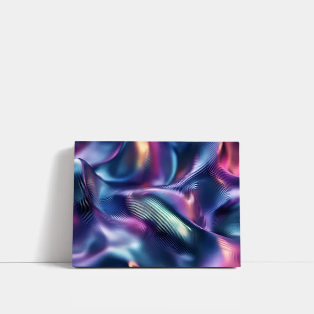 Holographic Iridescent Waves Abstract Purple Blue – Wall Art