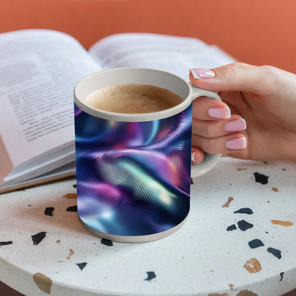 Holographic Iridescent Waves Abstract Purple Blue – Mugs