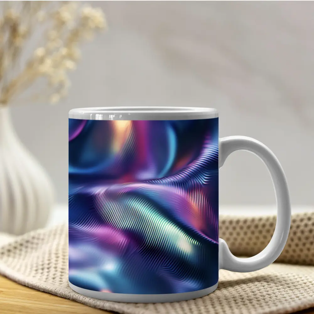 Holographic Iridescent Waves Abstract Purple Blue – Mugs