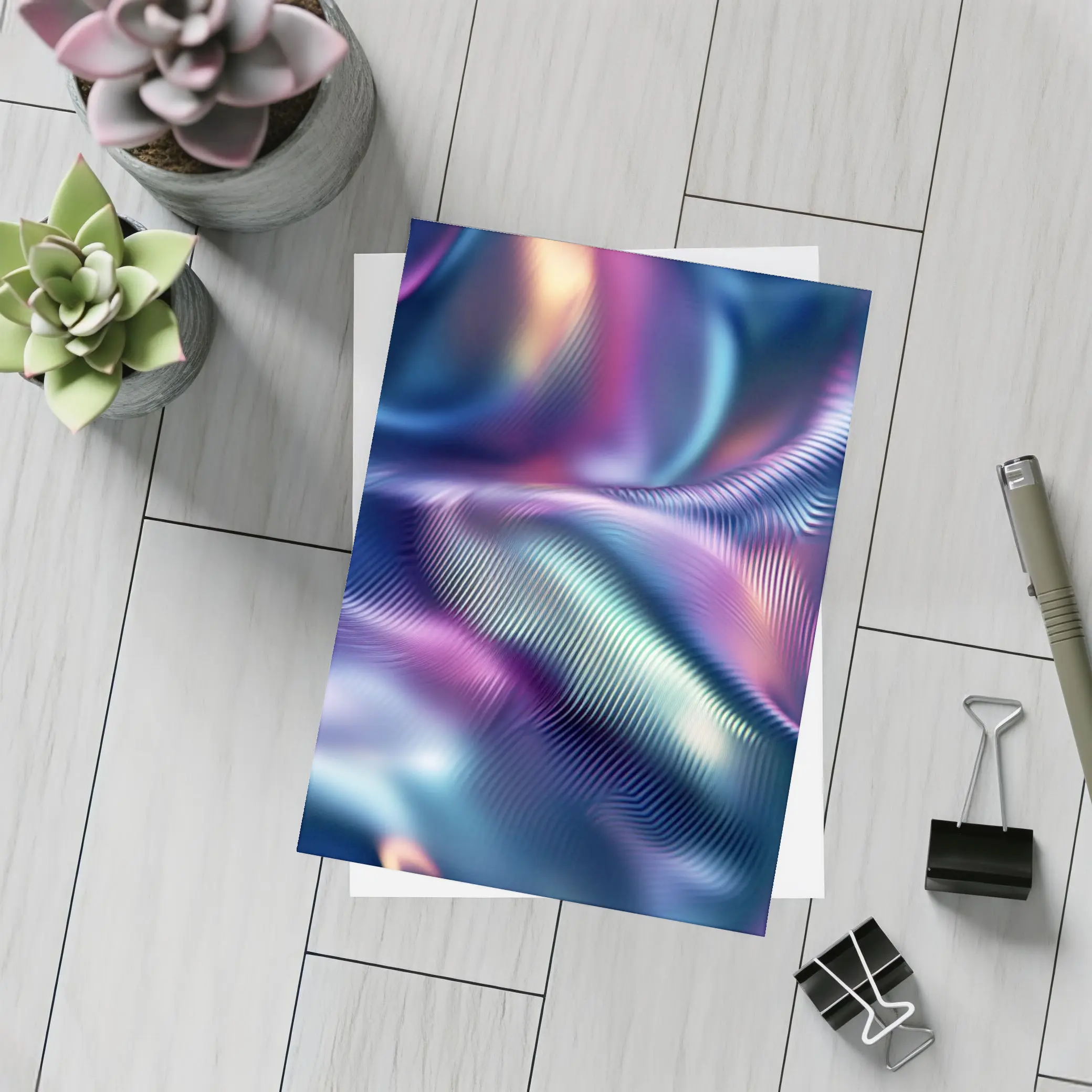 Holographic Iridescent Waves Abstract Purple Blue – Postcards