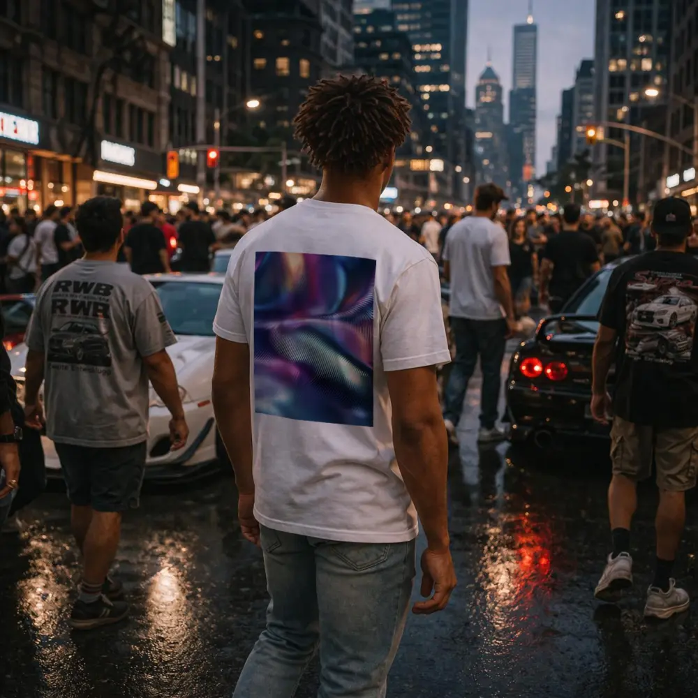 Holographic Iridescent Waves Abstract Purple Blue – T-Shirts