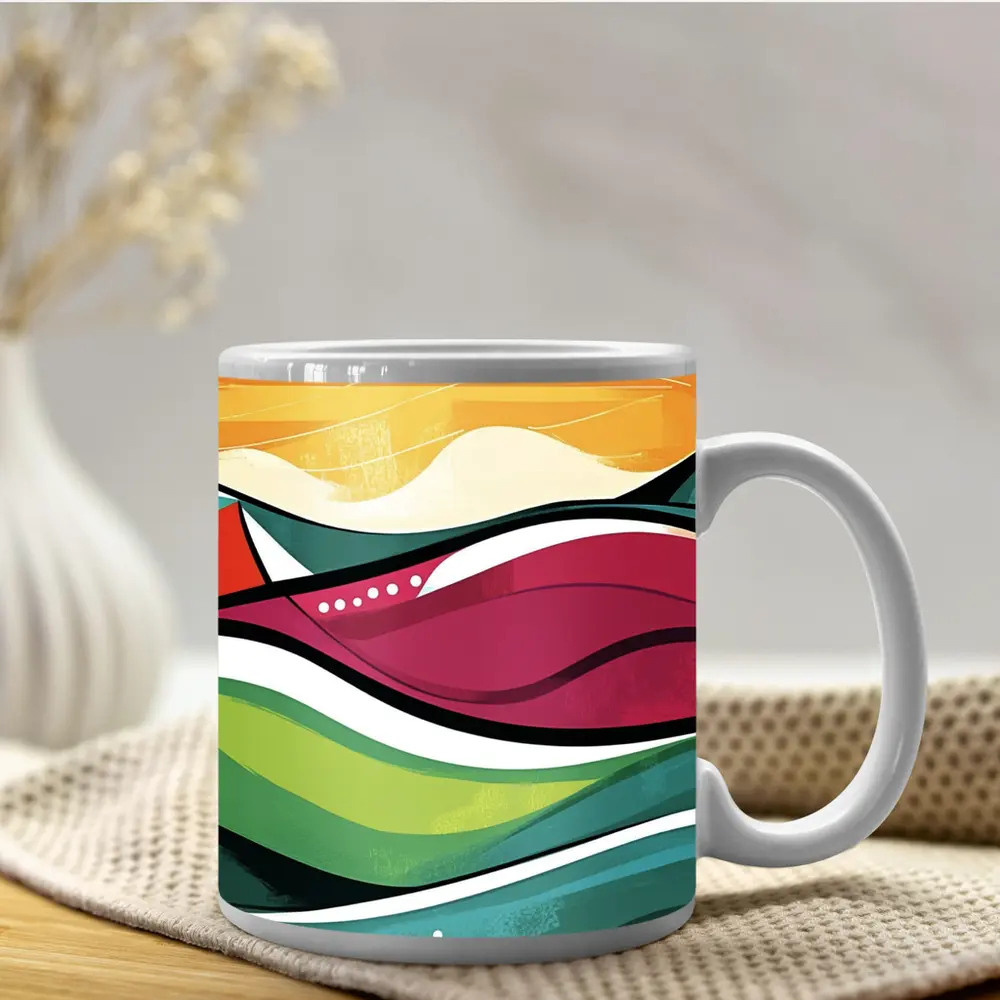 Colorful Abstract Rolling Waves Landscape Art – Mugs