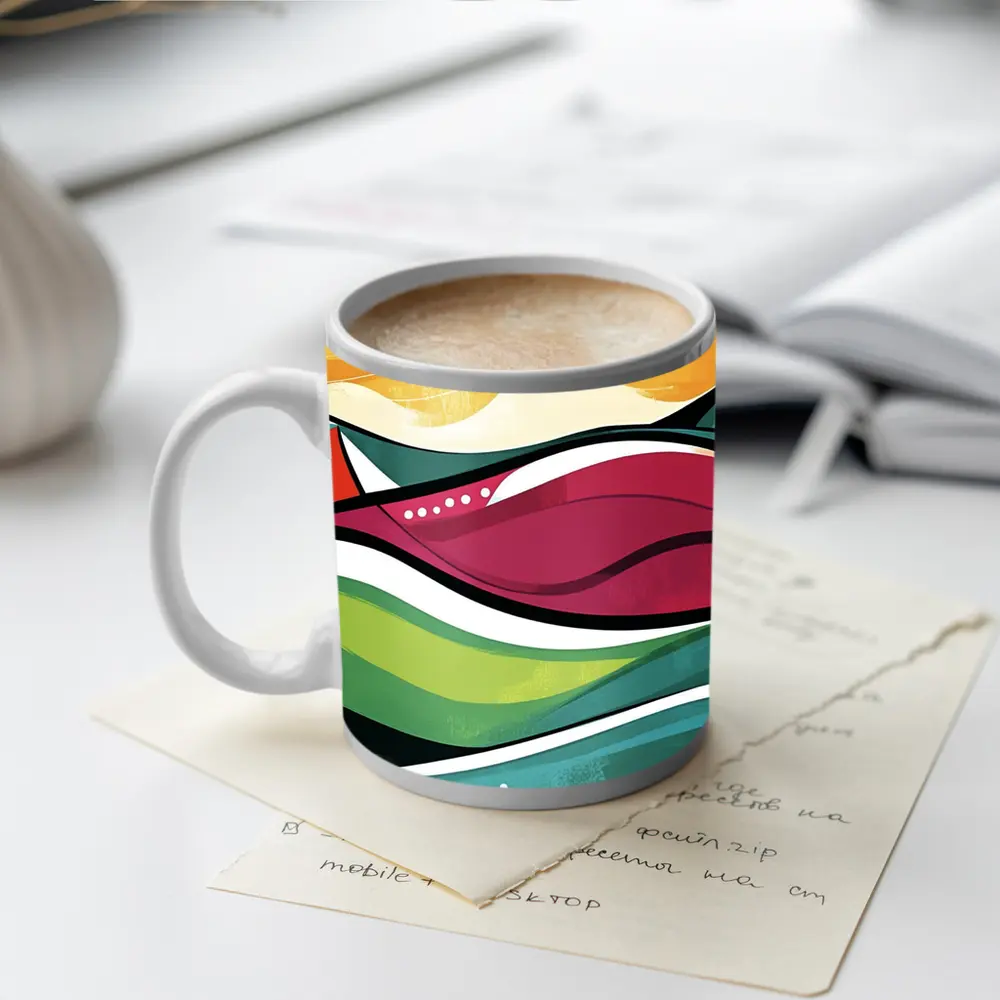 Colorful Abstract Rolling Waves Landscape Art – Mugs