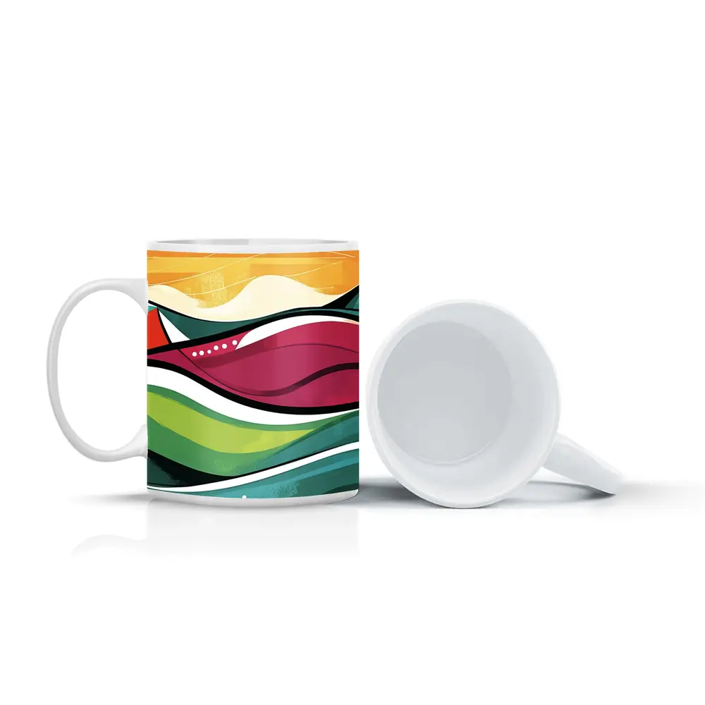 Colorful Abstract Rolling Waves Landscape Art – Mugs