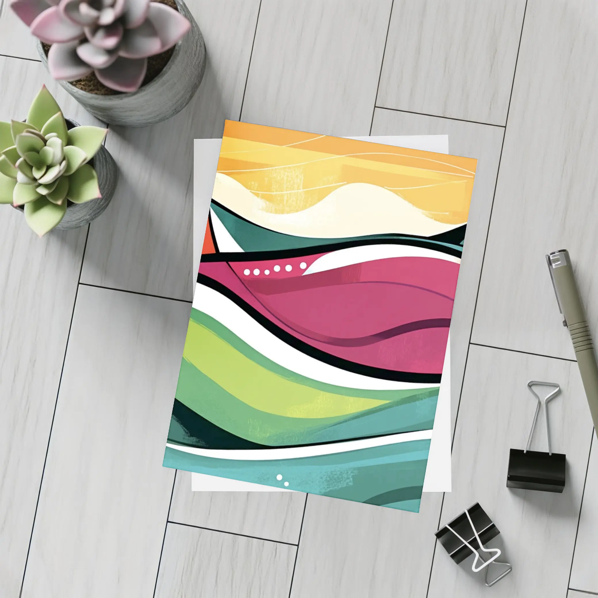 Colorful Abstract Rolling Waves Landscape Art – Postcards
