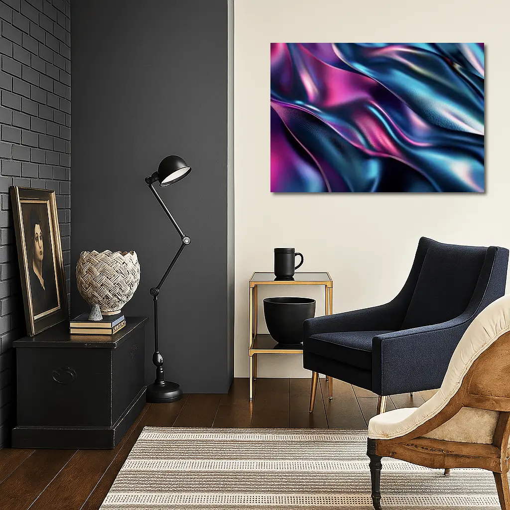Iridescent Holographic Flowing Silk Abstract Art – Wall Art