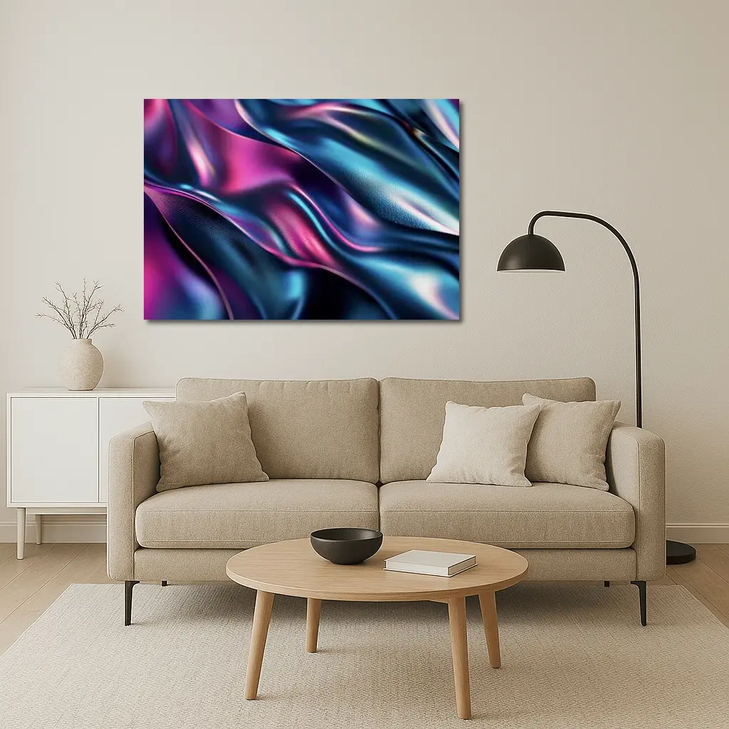 Iridescent Holographic Flowing Silk Abstract Art – Wall Art