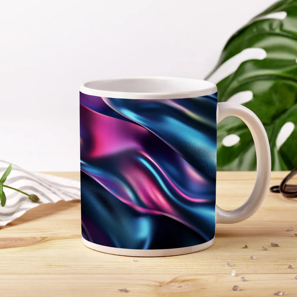 Iridescent Holographic Flowing Silk Abstract Art – Mugs