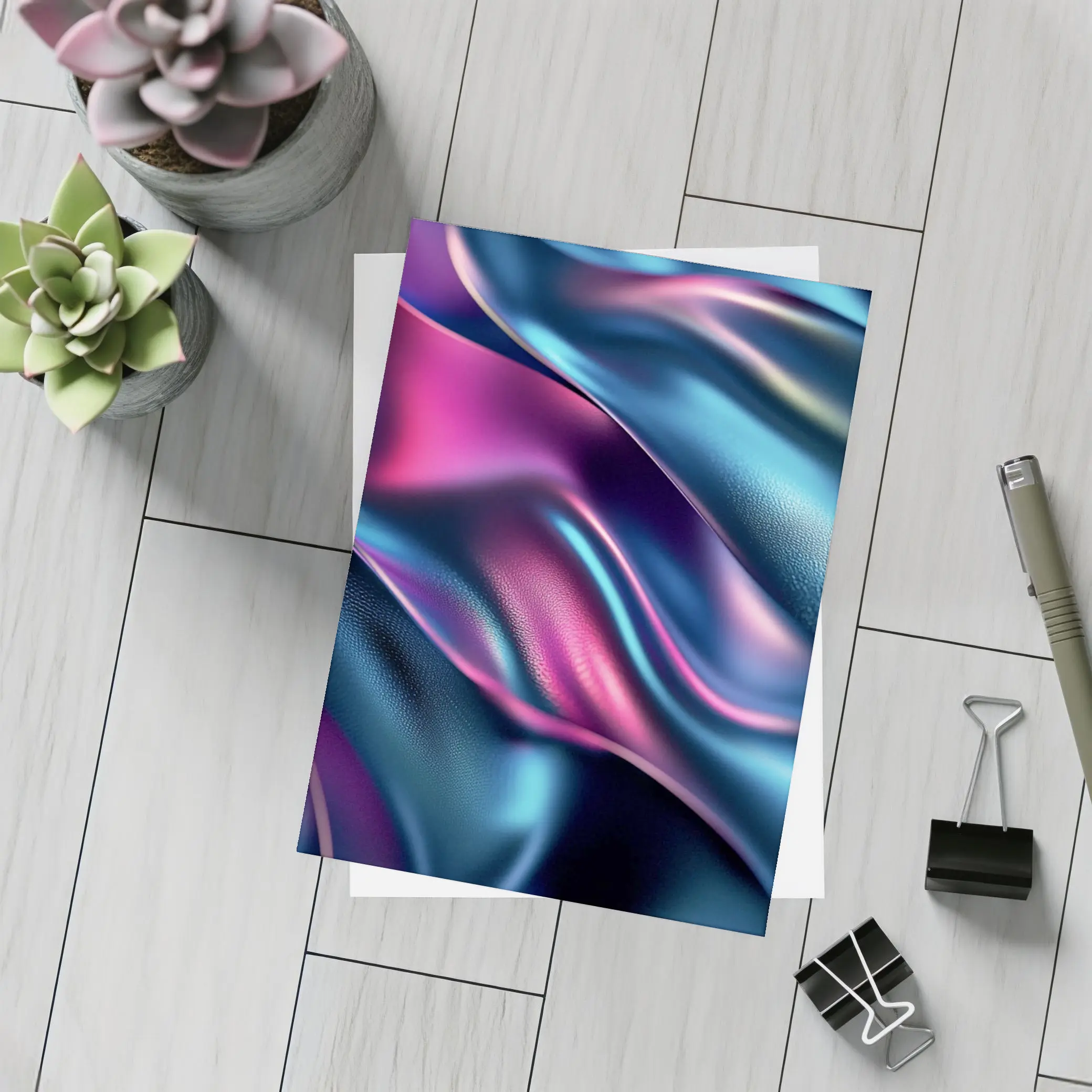Iridescent Holographic Flowing Silk Abstract Art – Postcards