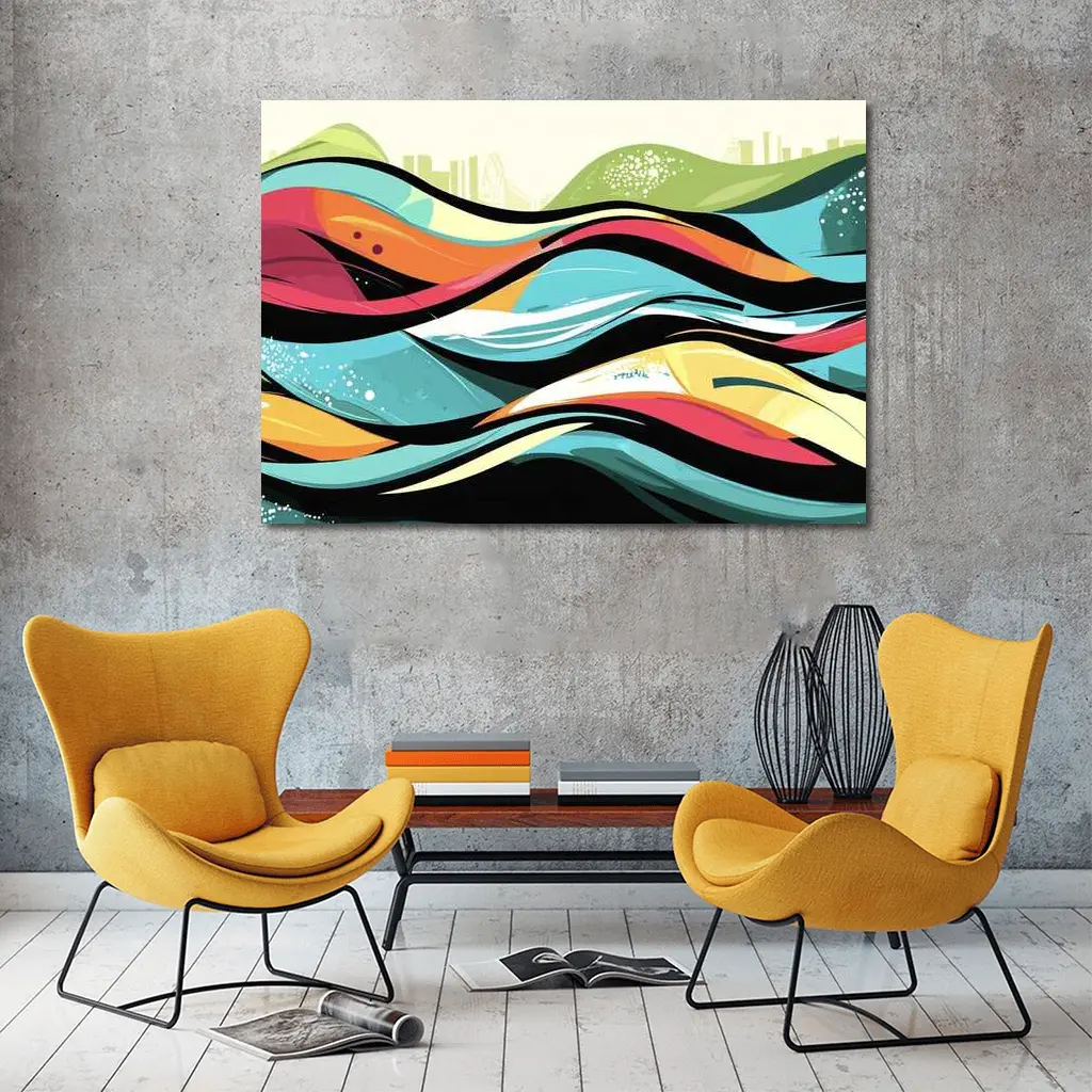 Colorful Graffiti Waves Abstract Urban Art – Wall Art