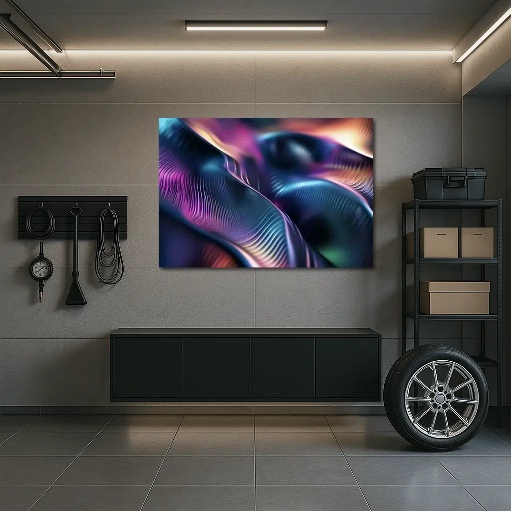 Abstract Wavy Fluid Dark Iridescent Surface – Wall Art