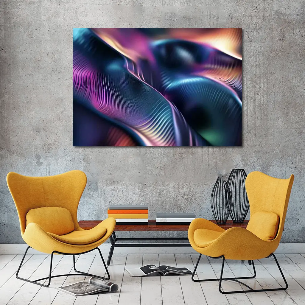 Abstract Wavy Fluid Dark Iridescent Surface – Wall Art