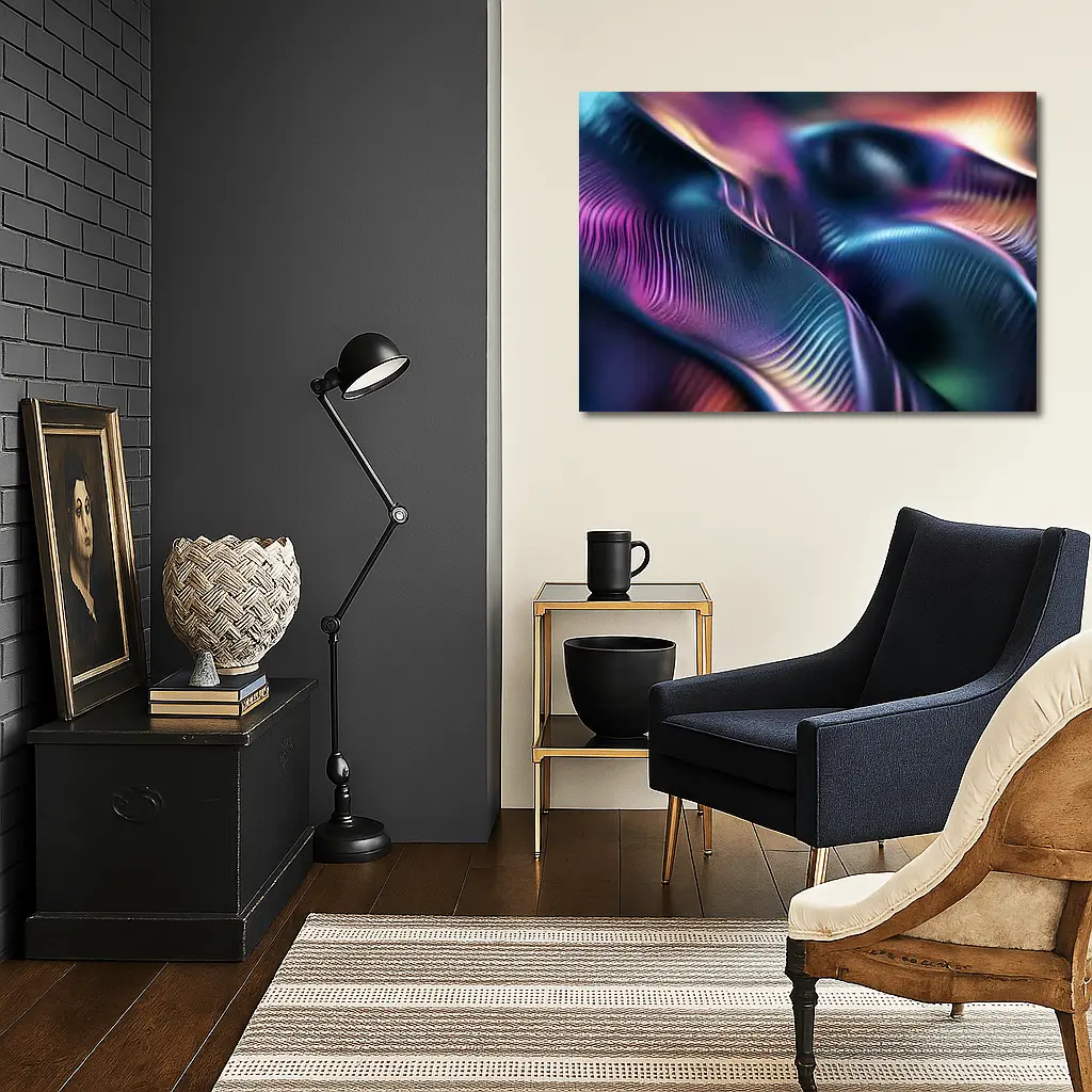 Abstract Wavy Fluid Dark Iridescent Surface – Wall Art