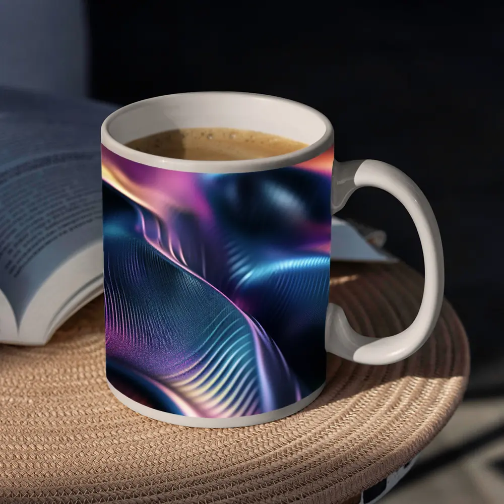 Abstract Wavy Fluid Dark Iridescent Surface – Mugs