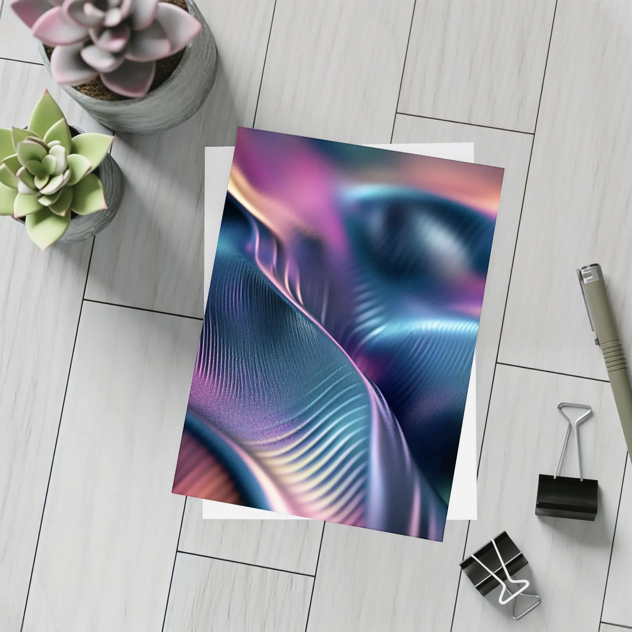 Abstract Wavy Fluid Dark Iridescent Surface – Postcards