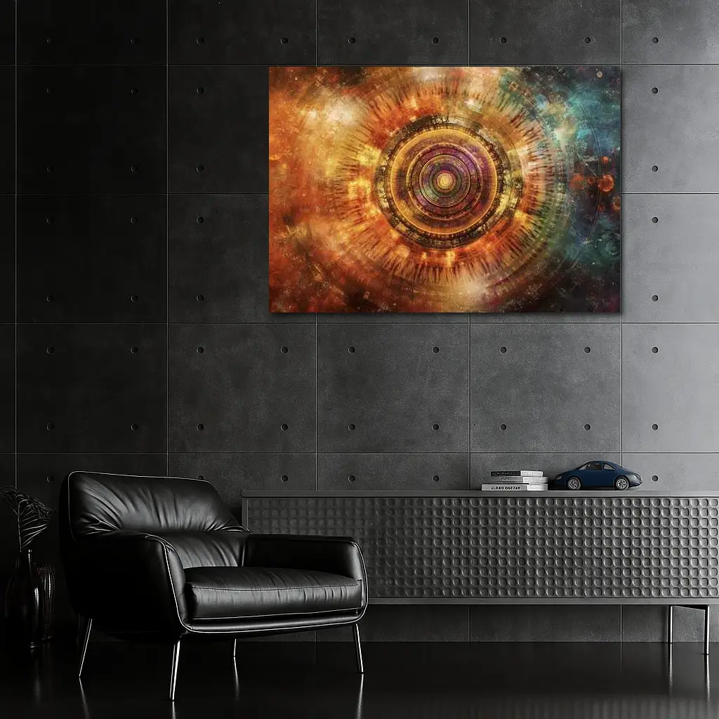 Cosmic Mandala Abstract Warm Glowing Circle Art – Wall Art