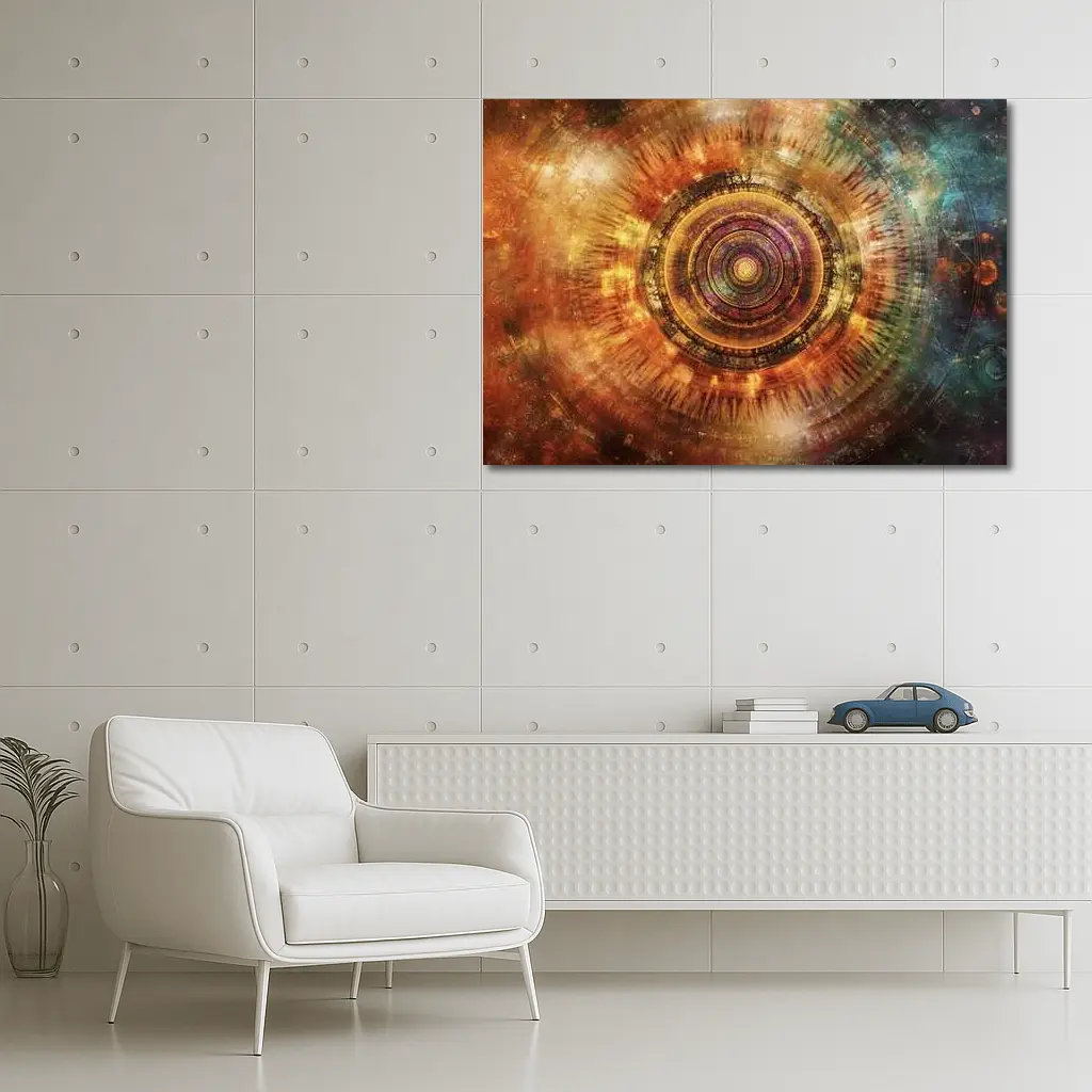 Cosmic Mandala Abstract Warm Glowing Circle Art – Wall Art