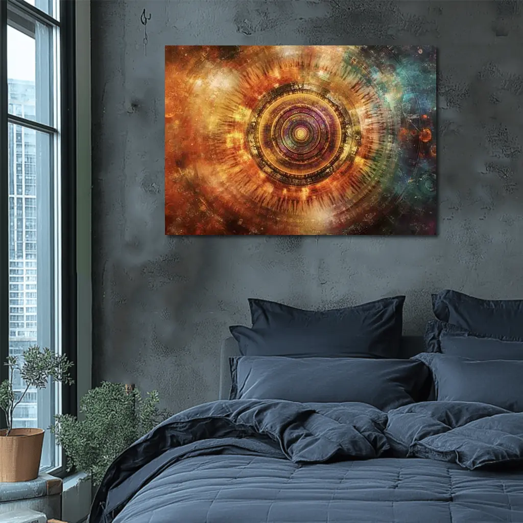 Cosmic Mandala Abstract Warm Glowing Circle Art – Wall Art