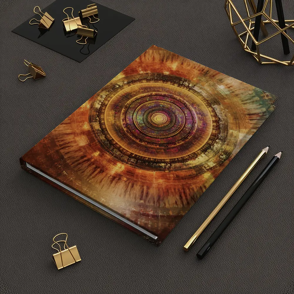 Cosmic Mandala Abstract Warm Glowing Circle Art – Notebooks