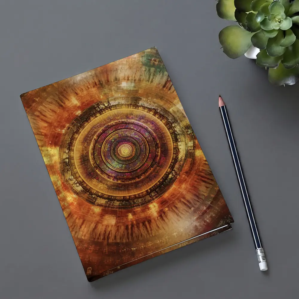 Cosmic Mandala Abstract Warm Glowing Circle Art – Notebooks