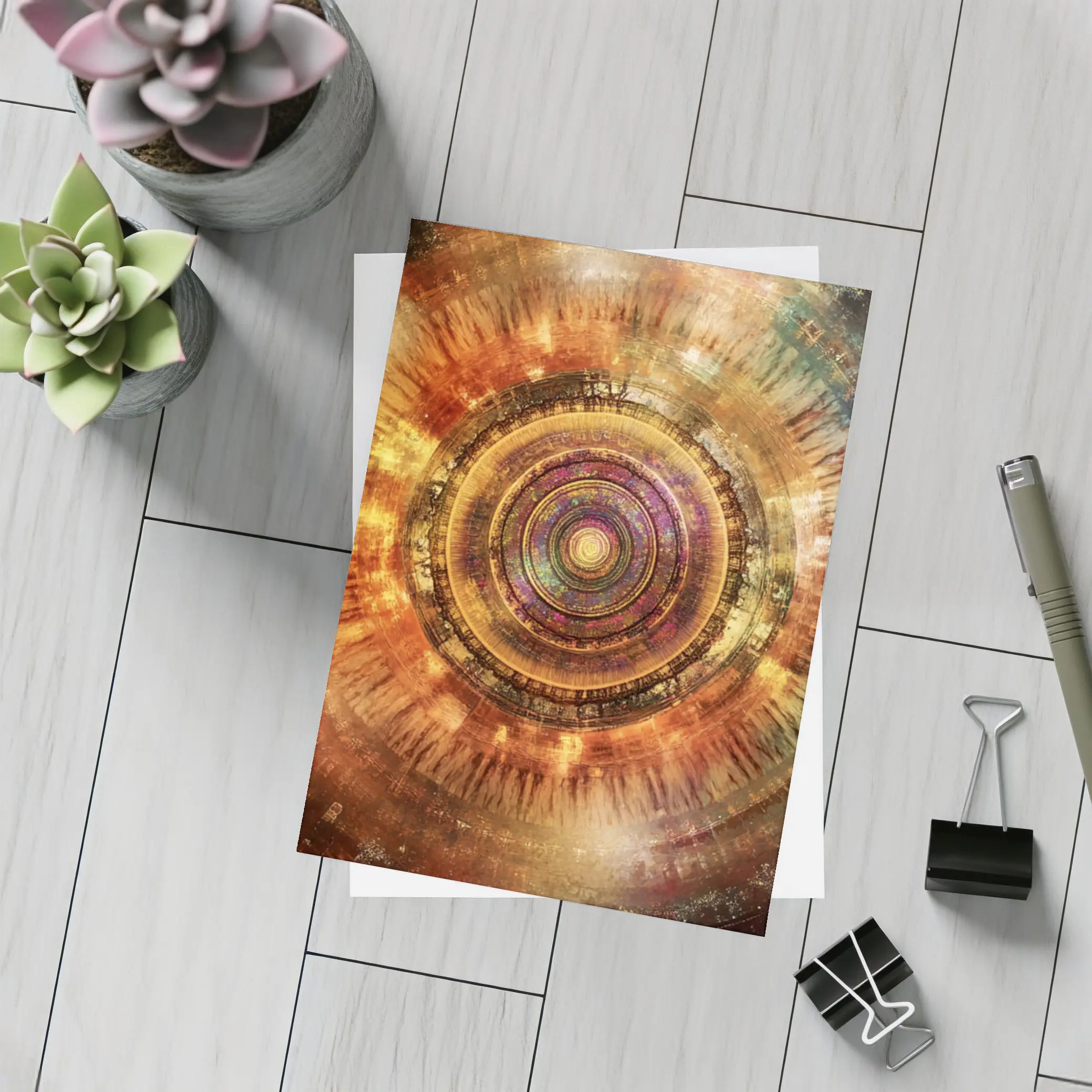 Cosmic Mandala Abstract Warm Glowing Circle Art – Postcards