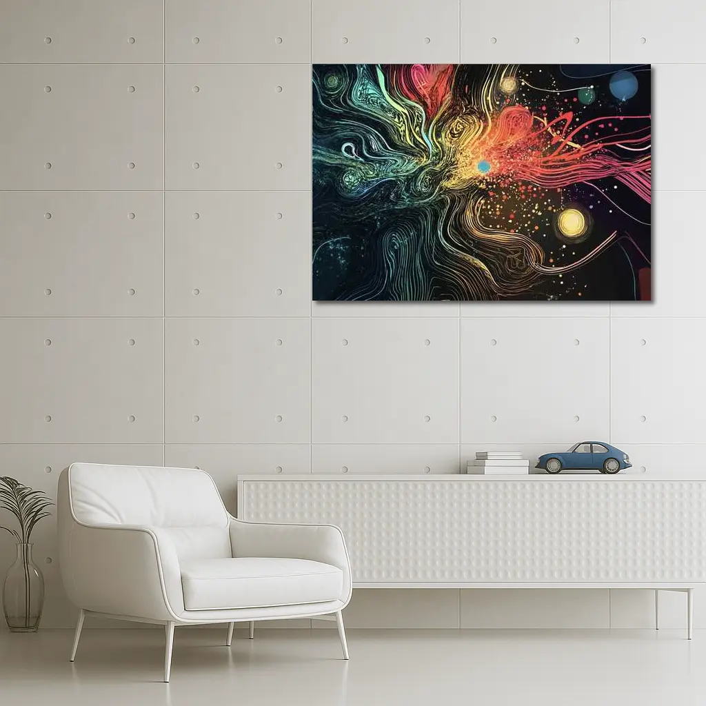Cosmic Abstract Flow Lines Dark Background – Wall Art