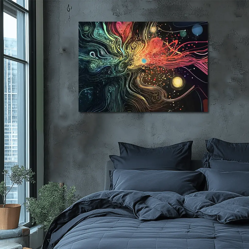 Cosmic Abstract Flow Lines Dark Background – Wall Art