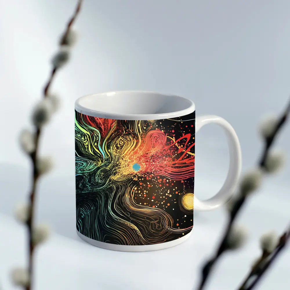 Cosmic Abstract Flow Lines Dark Background – Mugs