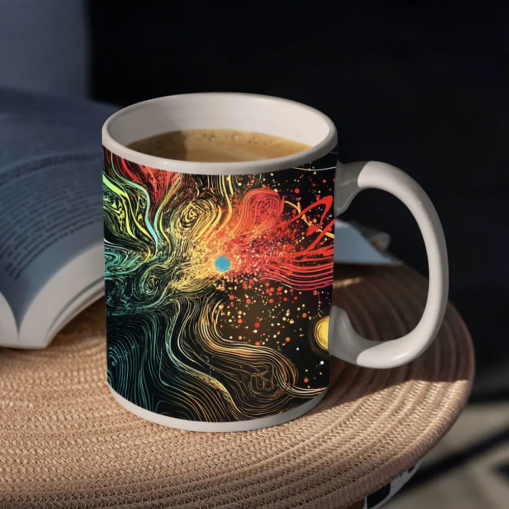 Cosmic Abstract Flow Lines Dark Background – Mugs
