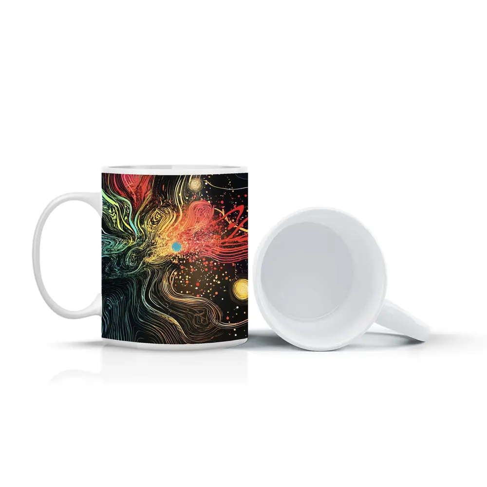 Cosmic Abstract Flow Lines Dark Background – Mugs