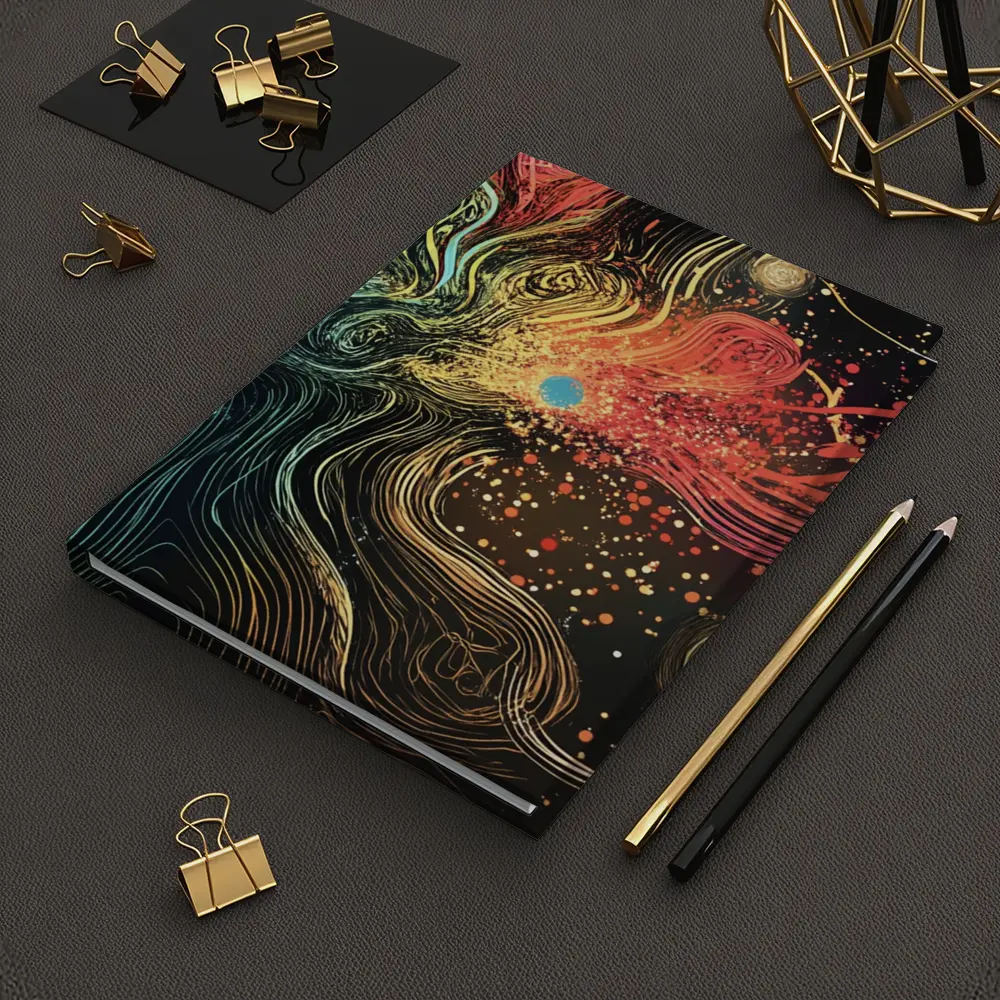 Cosmic Abstract Flow Lines Dark Background – Notebooks