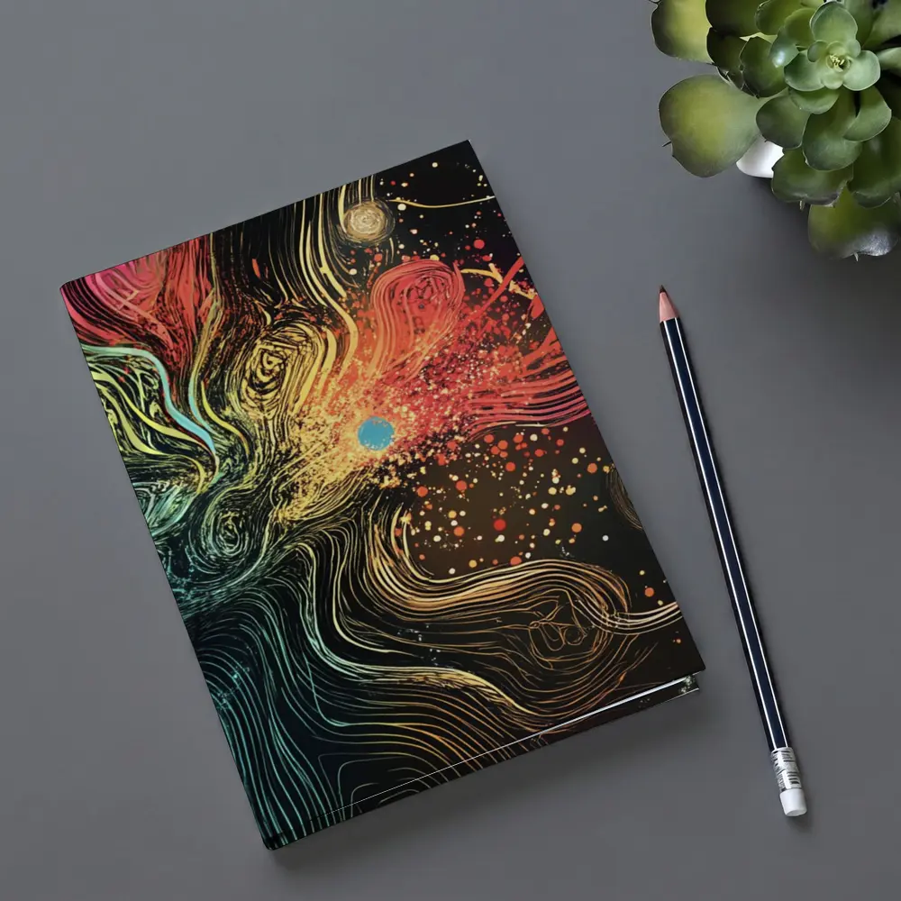 Cosmic Abstract Flow Lines Dark Background – Notebooks