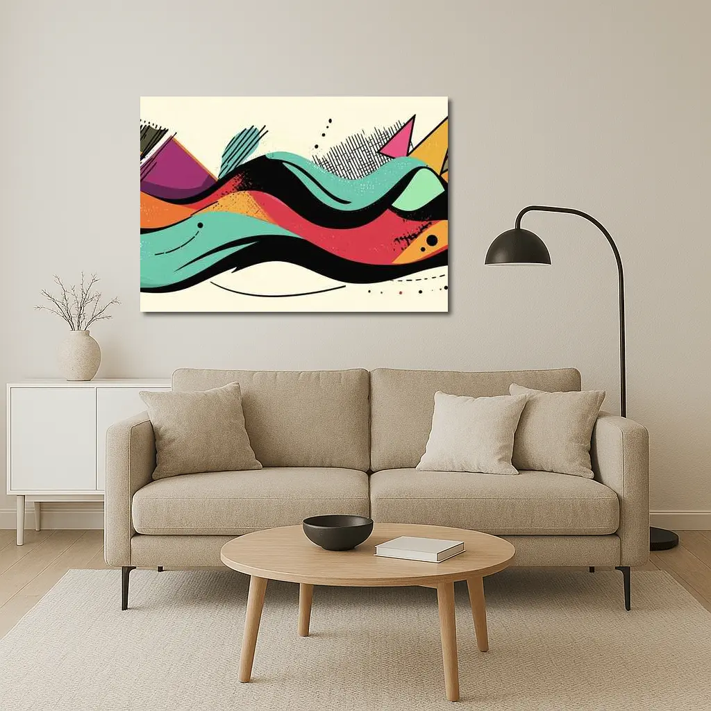 Retro Abstract Wave Art Colorful Bold Design – Wall Art