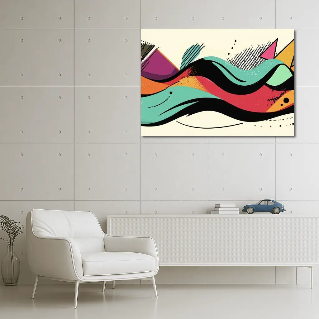 Retro Abstract Wave Art Colorful Bold Design – Wall Art