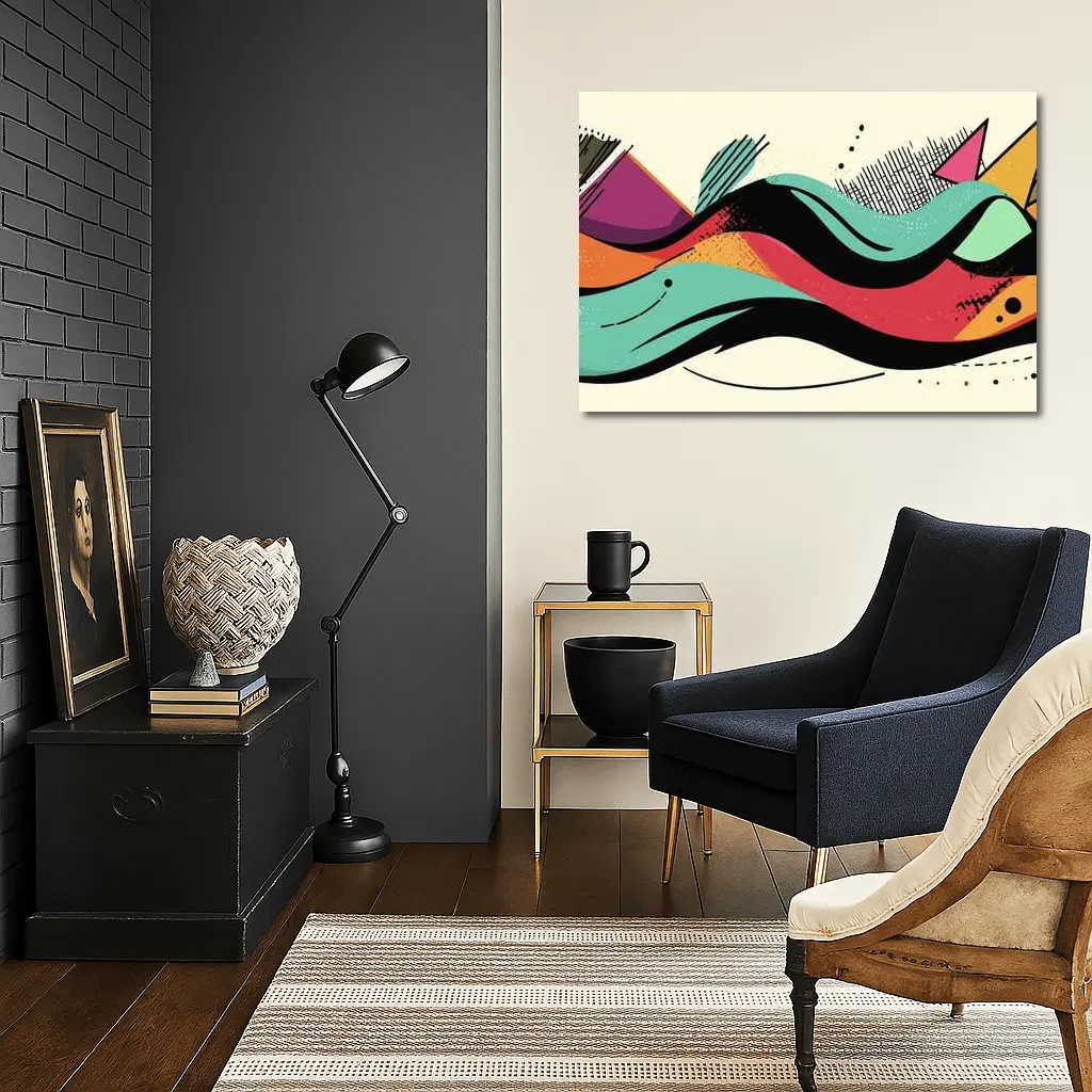Retro Abstract Wave Art Colorful Bold Design – Wall Art
