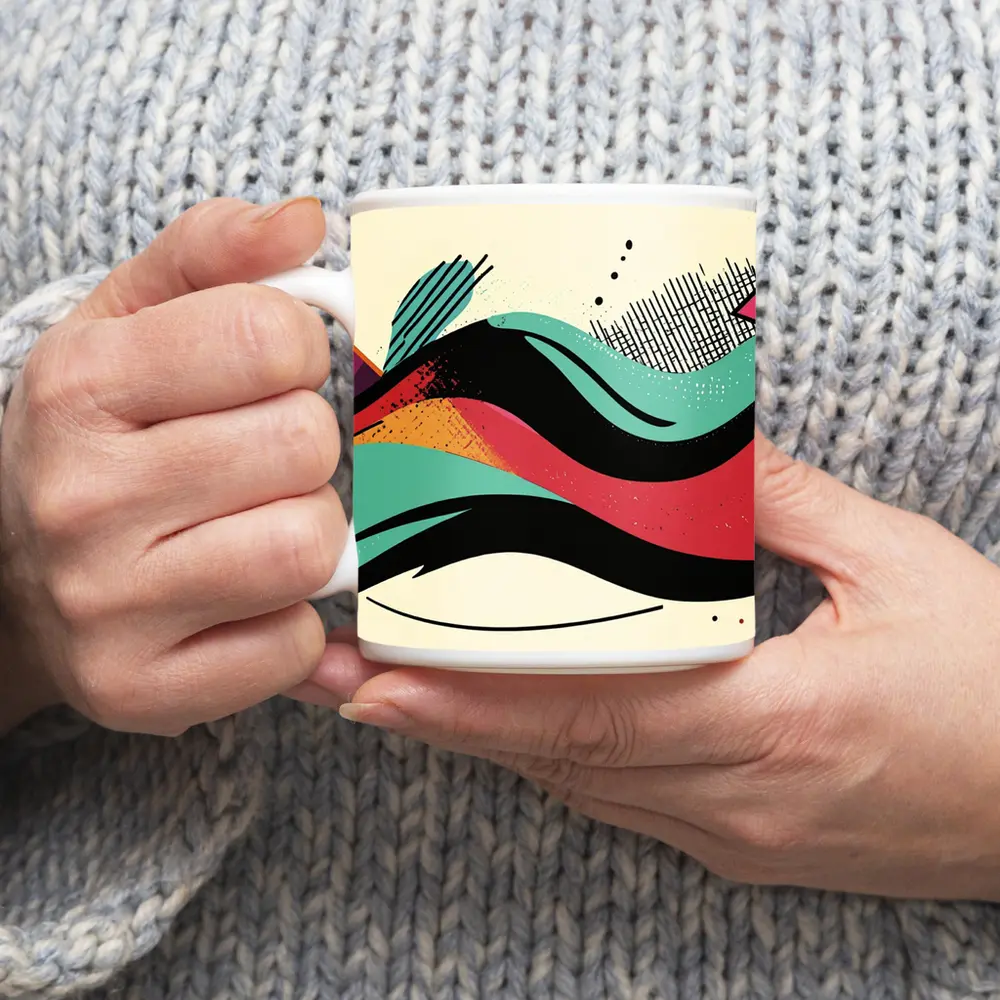 Retro Abstract Wave Art Colorful Bold Design – Mugs