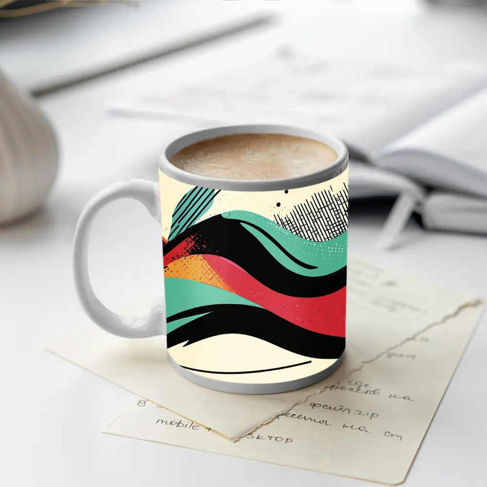 Retro Abstract Wave Art Colorful Bold Design – Mugs