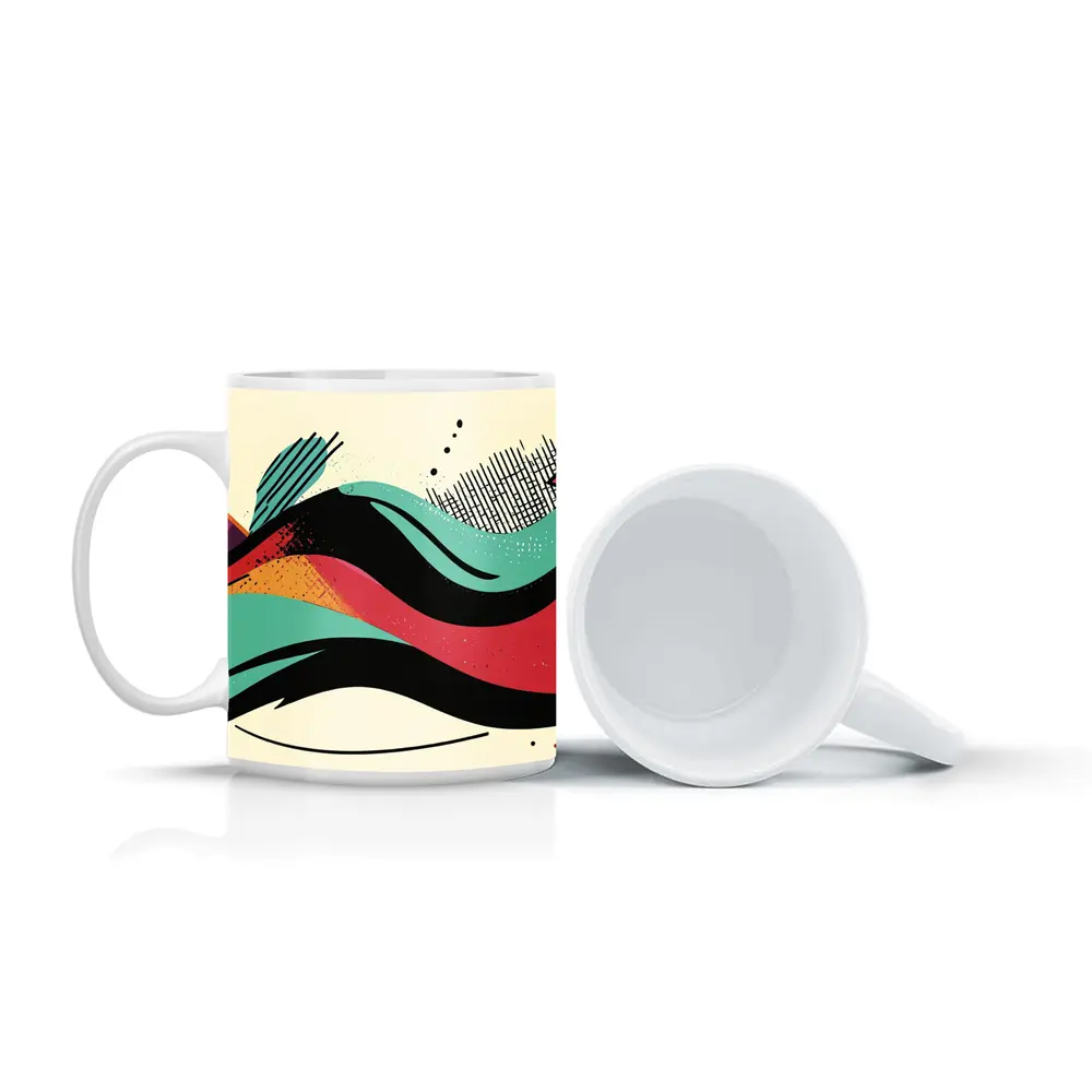 Retro Abstract Wave Art Colorful Bold Design – Mugs