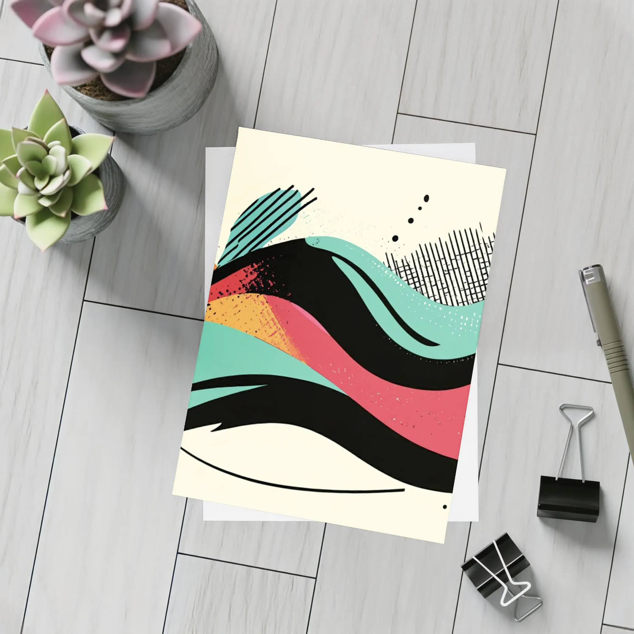 Retro Abstract Wave Art Colorful Bold Design – Postcards